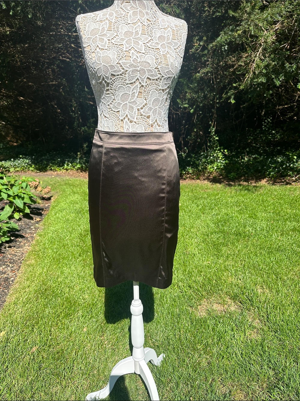 Burberry Dark Olive Satin Pencil Skirt